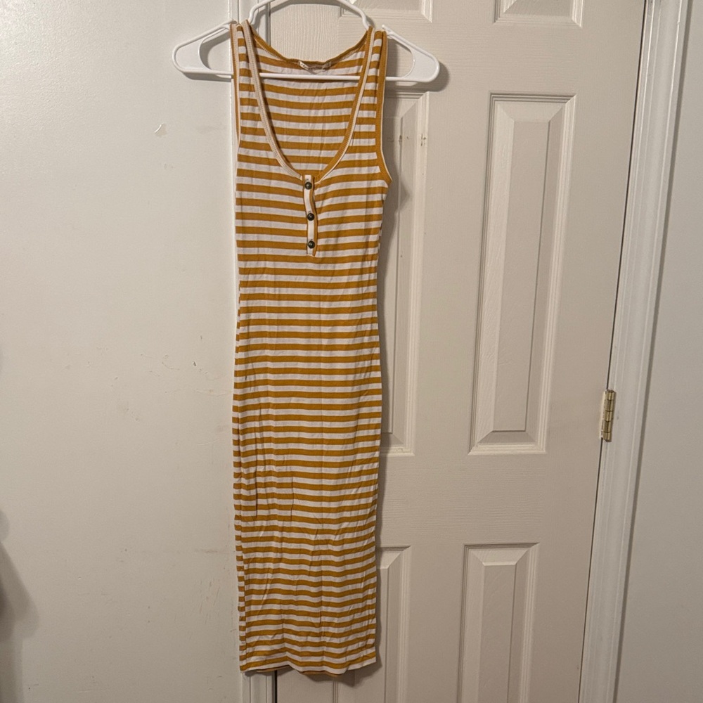 Heart Hips Mustard and White Striped Midi Dress